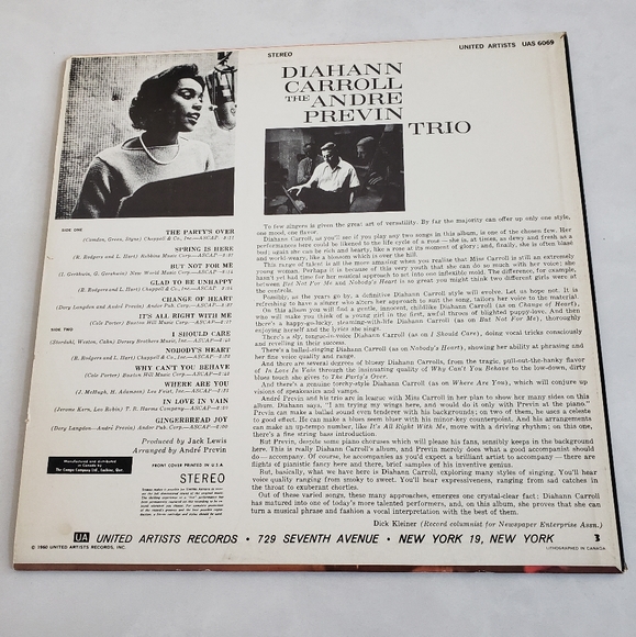 Diahann Carroll featuring The Andre Previn Trio vinyl record album - Picture 2 of 4